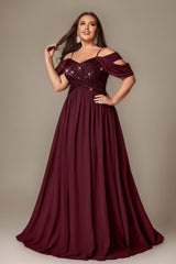 Curveins Plus Size Off-Shoulder Short Sleeve A-Line Maxi Dress