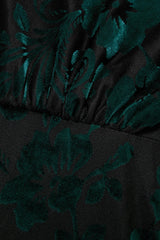 Curveins Plus Size V-Neck Flowy Bell Sleeves Pleated Velvet Maxi Dress