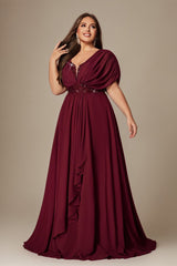 Curveins Plus Size V-Neck Short Sleeve Asymmetrical A-Line Maxi Dress