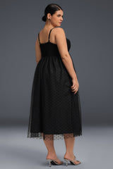 Curveins Plus Size Sleeveless Plain Dot Midi Dress
