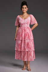 Curveins Plus Size V-Neck Ruffle Hem Tiered Maxi Dress