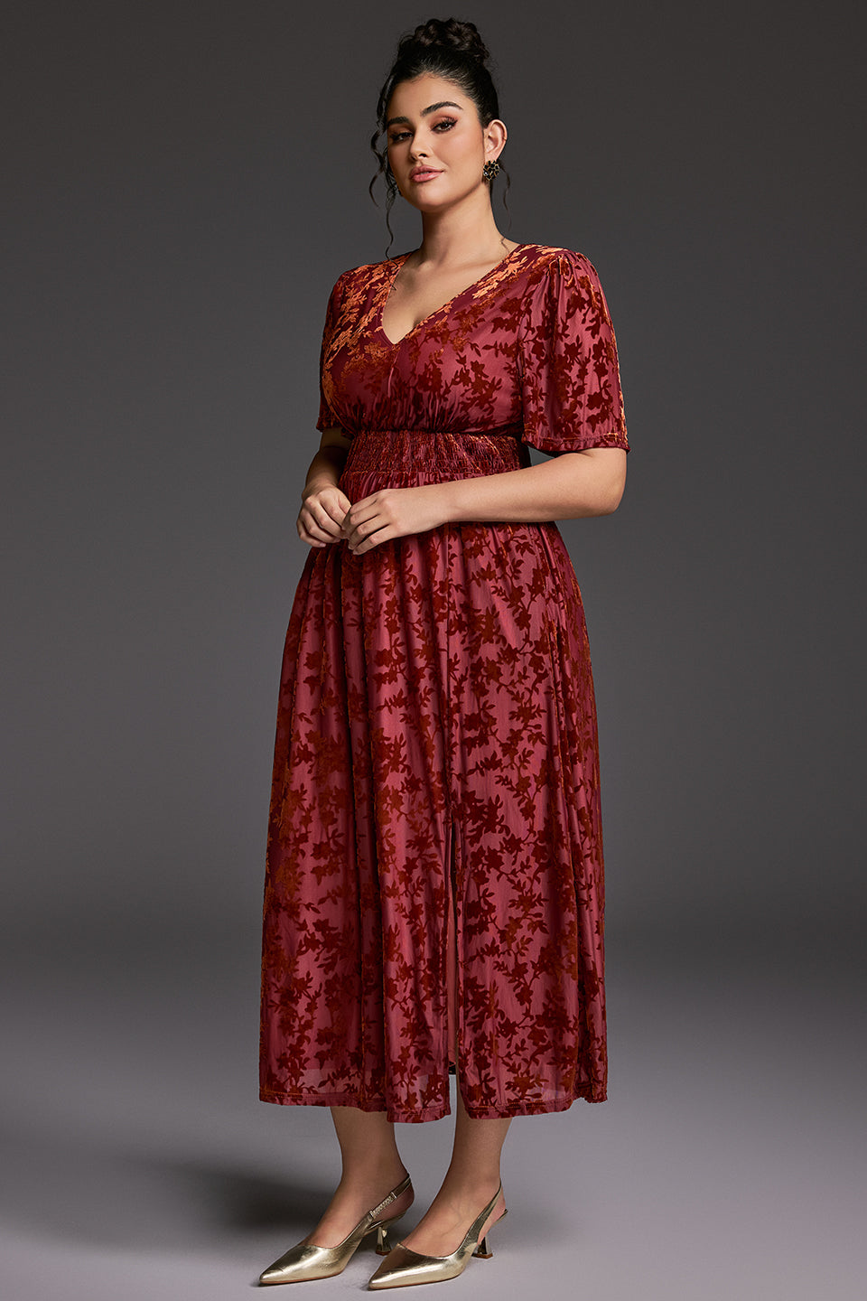 Curveins Plus Size Velvet Plain Maxi Dress