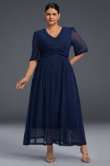 Curveins Plus Size V-Neck Short Sleeve Ruffle Hem Maxi Dress-Pink