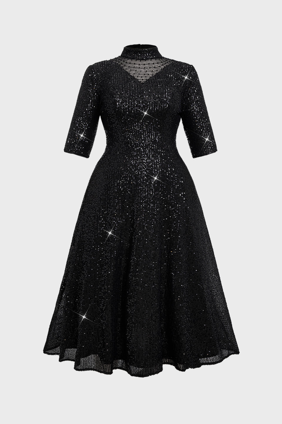 Curveins Plus Size V-Neck Half Sleeve Sequin Cocktail Midi Dress