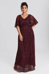Plus Size Ruffle Sleeve Mesh Maxi Dress