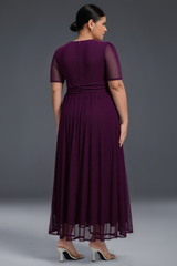 Curveins Plus Size V-Neck Long Sleeve Ruffle Hem Maxi Dress
