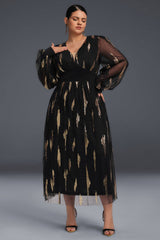 Curveins Plus Size V-Neck Sequin Long Sleeve Maxi Dress
