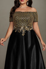 Curveins Chic Plus Size Off-Shoulder Sheer Patchwork Maxi Gown