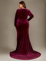 Curveins Plus Size Square Neck Long Sleeves Ruched Bodycon Maxi Dress