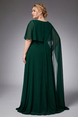 Curveins Plus Size Crew Neck Cape Sleeve Split Hem Elegant Maxi Dress
