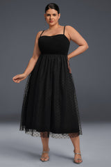 Curveins Plus Size Sleeveless Plain Dot Midi Dress
