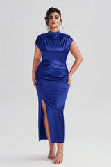 Plus Size Satin High-Waisted Black Maxi Dress