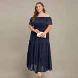 Curveins Plus Size Off Shoulder Ruffle Sleeve Elastic Waist Maxi Dress
