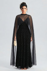 Curveins Plus Size Flattering V-Neck Cape Style Sleeveless Velvet Maxi Dress