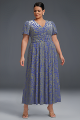 Curveins Plus Size V-Neck Velvet Plain Maxi Dress
