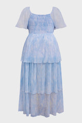 Curveins Plus Size V-Neck Ruffle Hem Tiered Maxi Dress