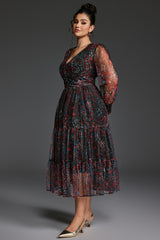 Curveins Plus Size V-Neck Floral Asymmetrical Hem Maxi Dress