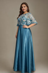 Curveins Plus Size Round Neck Batwing Sleeve Ruffle Patchwork Elegant Maxi Dress
