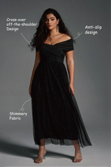 Curveins Plus Size Patchwork Mesh Off Shoulder Maxi Dress