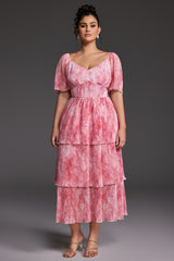 Curveins Plus Size V-Neck Ruffle Hem Tiered Maxi Dress