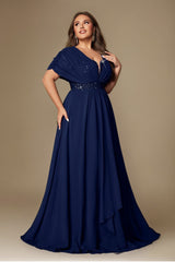 Curveins Plus Size V-Neck Short Sleeve Asymmetrical A-Line Maxi Dress
