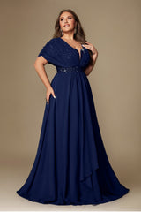 Curveins Plus Size V-Neck Short Sleeve Asymmetrical A-Line Maxi Dress