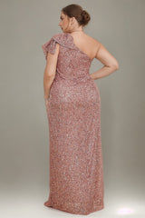 Curveins Plus Size Sequin One Shoulder Formal Dress