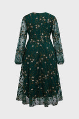 Curveins Plus Size V-Neck Ruffle Sleeve Embroidered Maxi Dress