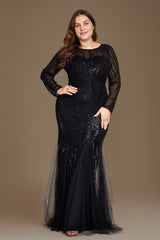 Curveins Plus Size Round Neck Long Sleeve Sequin Bodycon Maxi Dress