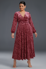 Curveins Plus Size V-Neck Long Sleeves Floral Maxi Dress