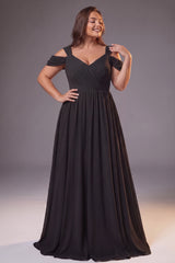 Curveins Plus Size Sleeveless V Neck Ruched Waist Flowing Elegant Maxi Dress