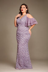 Curveins Plus Size V-Neck Long Mermaid Bodycon Maxi Dress