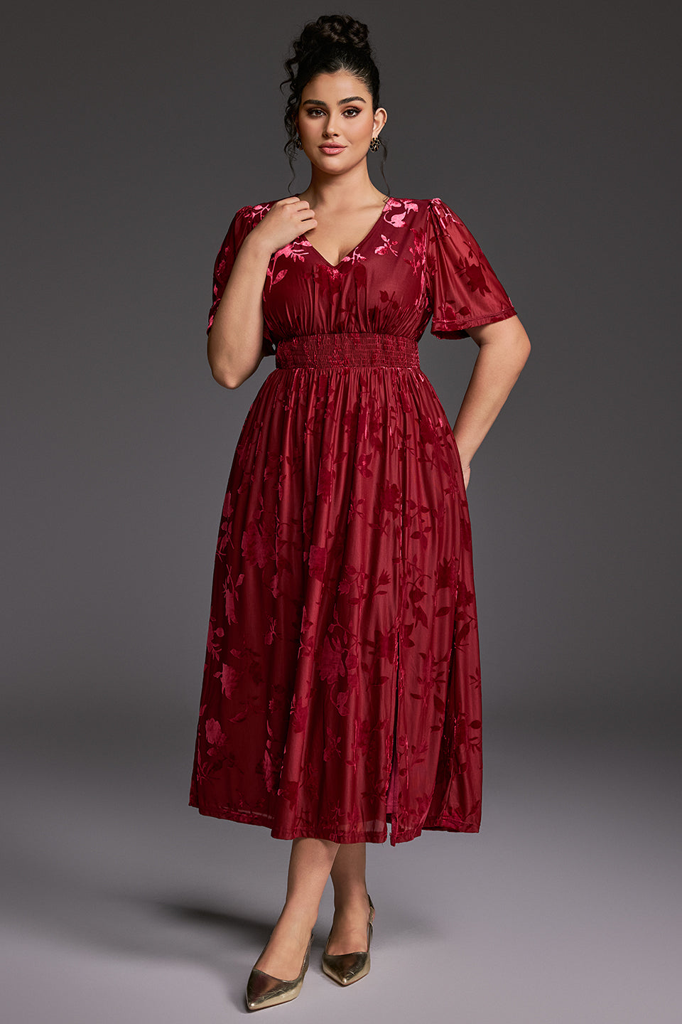 Curveins Plus Size Velvet Plain Maxi Dress