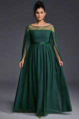 Curveins Plus Size Round Neck Long Sleeve Cinched Waist Maxi Dress