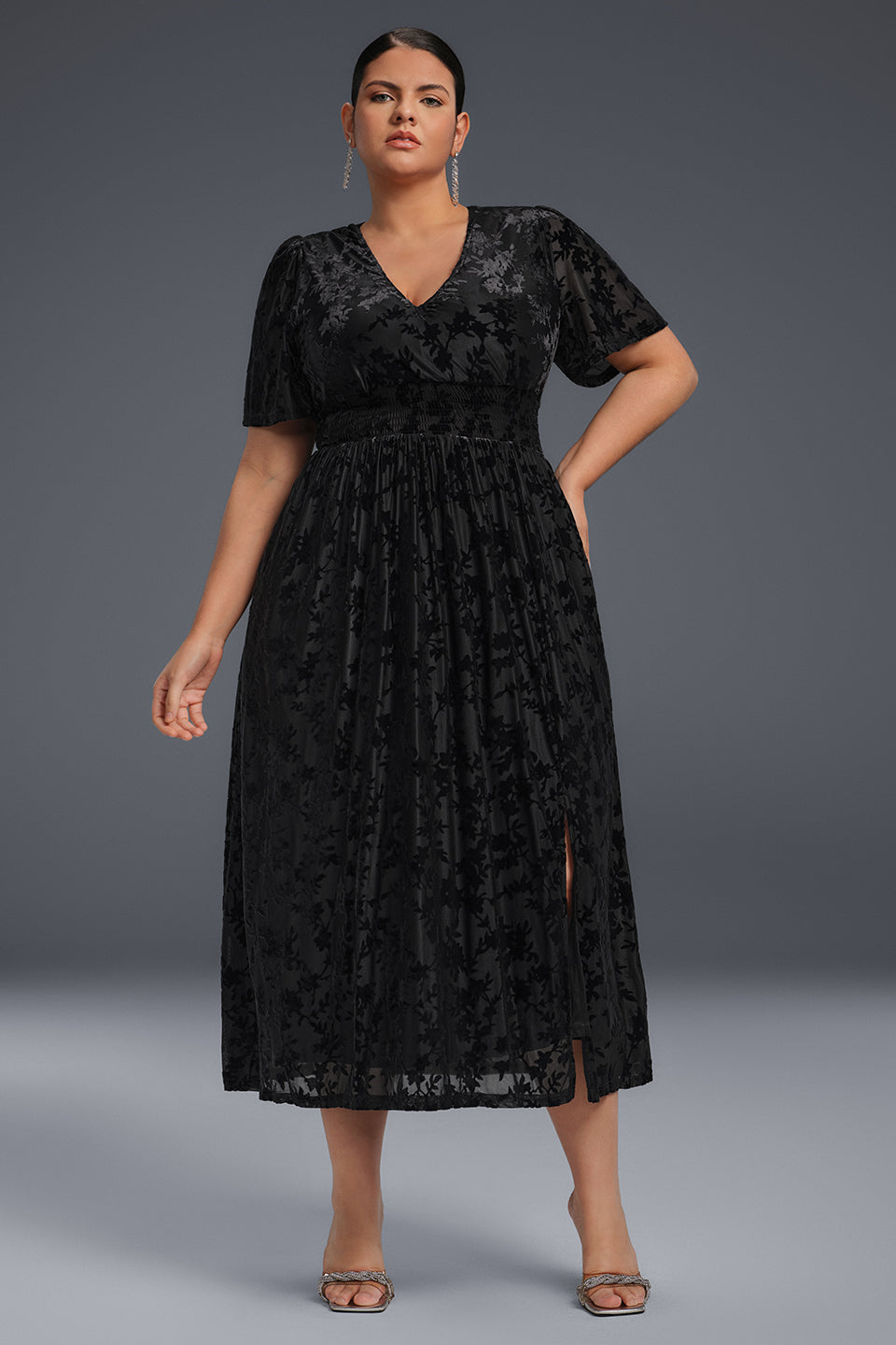 Curveins Plus Size Velvet Plain Maxi Dress