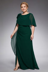 Curveins Plus Size Crew Neck Cape Sleeve Split Hem Elegant Maxi Dress
