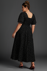 Curveins Plus Size V-Neck Double-Layered Ruffle Sleeve Maxi Dress