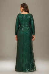 Curveins Plus Size V-Neck Sparkling Striped Sequin Evening Maxi Dress