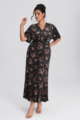 Curveins Plus Size Velvet Surplice Vintage Plain Maxi Dress