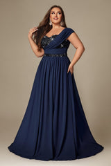 Curveins Plus Size Asymmetric One-Shoulder Sequin Side-Slit Maxi Dress