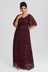 Plus Size Ruffle Sleeve Mesh Maxi Dress