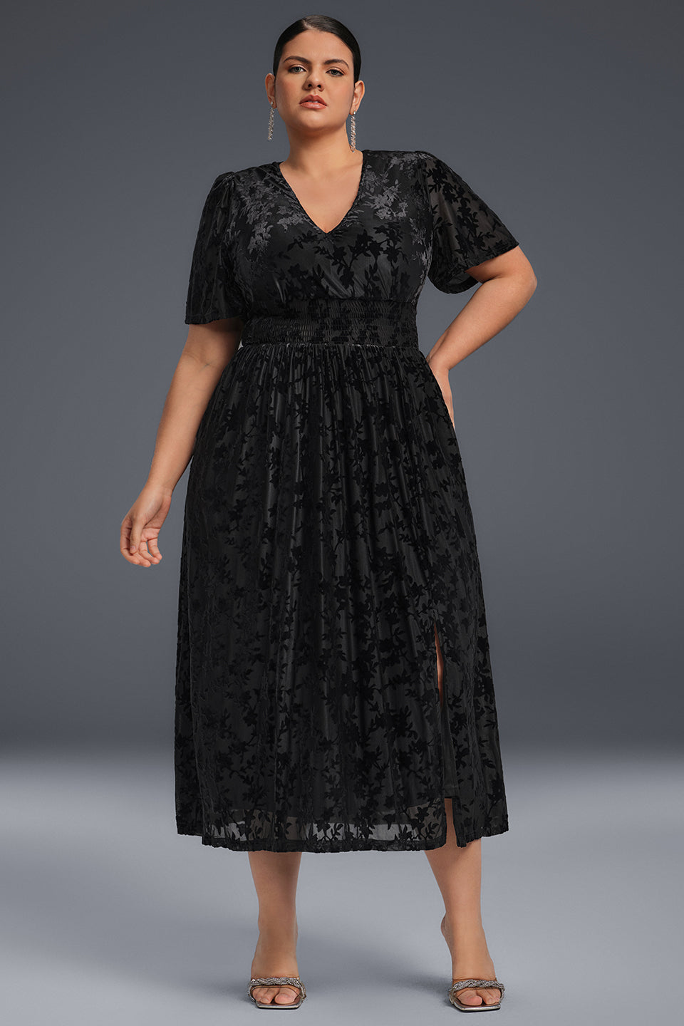 Curveins Plus Size Velvet Plain Maxi Dress