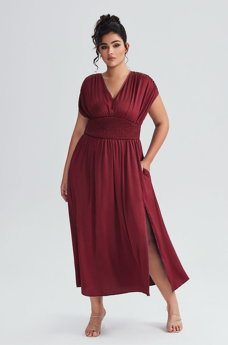 Curveins Plus Size Elegant Sleeveless Ruffled Shirred Maxi Dress