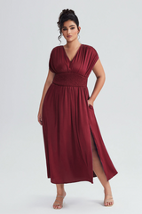 Curveins Plus Size Elegant Sleeveless Ruffled Shirred Maxi Dress