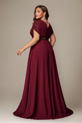 Curveins Plus Size V-Neck Short Sleeve Asymmetrical A-Line Maxi Dress