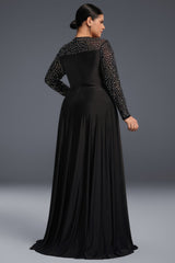 Curveins Plus Size Elegant V-Neck Sequin Maxi Dress