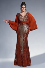 Curveins Plus Size Sparkling V-Neck Batwing Long-Sleeve Curve-Fit Maxi Dress