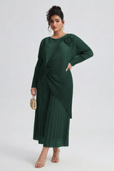 Curveins Plus Size Round Neck Short Sleeve Robe and Wide-Leg Pants Set