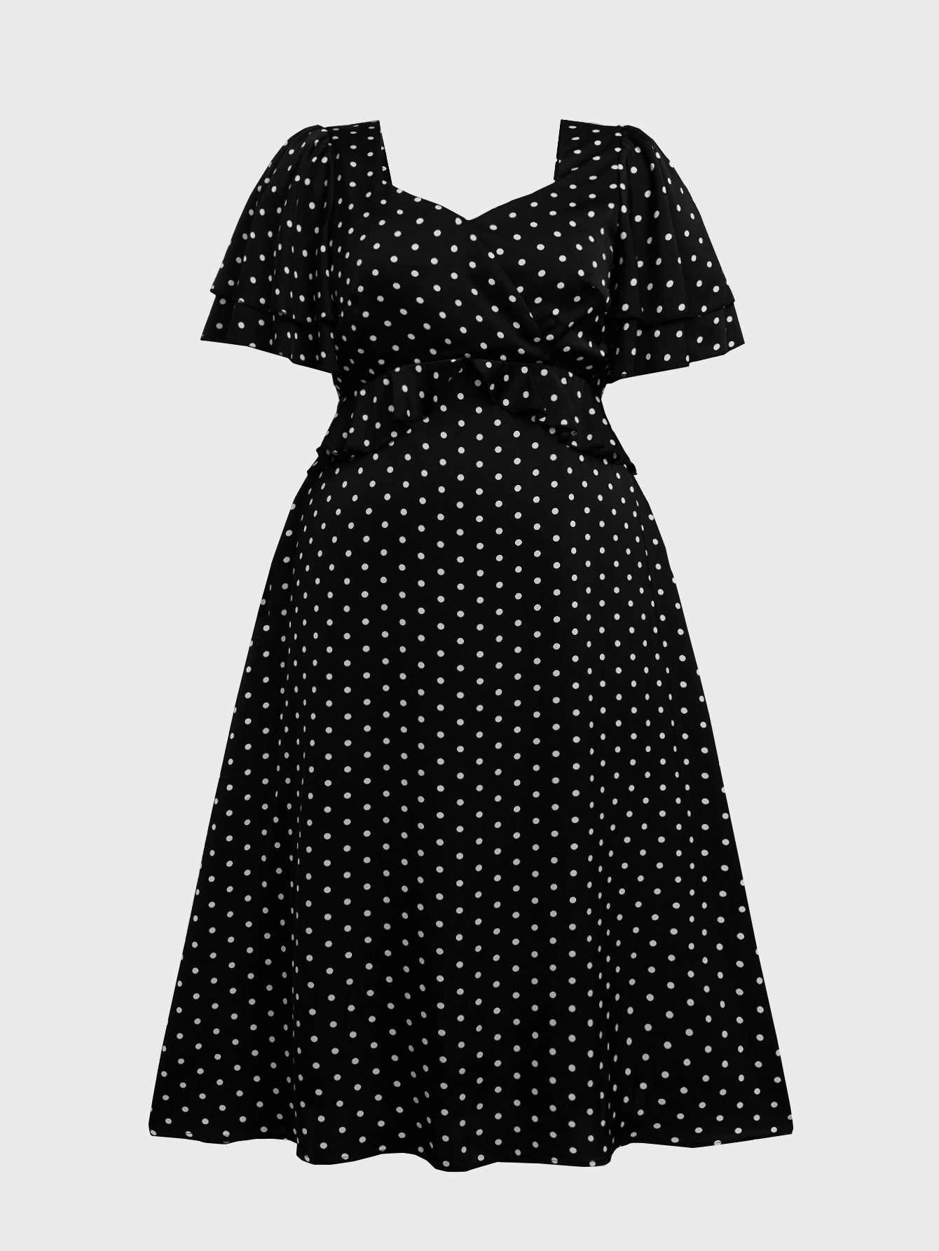 Curveins Plus Size V-Neck Double-Layered Ruffle Sleeve Maxi Dress