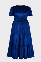 Curveins Plus Size Velvet V-Neck Pleated Maxi Dress